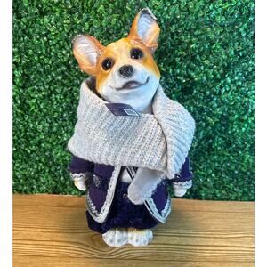 Robert Stanley Home Collection Standing Corgi In Purple Sweater Christmas